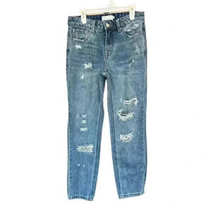 NICASIA Distressed Straight Leg Crop Jeans - size 4